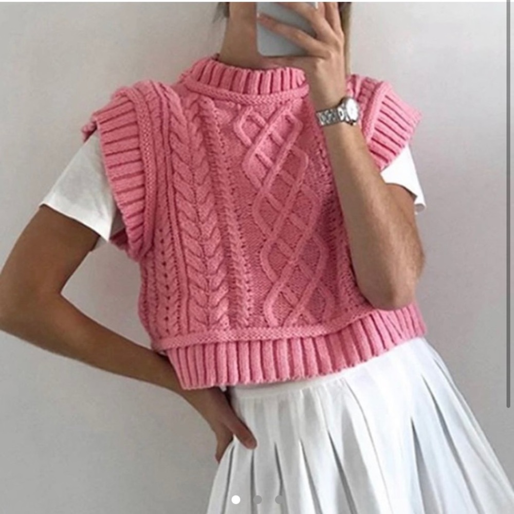 Pink Zara cable knit sweater vest